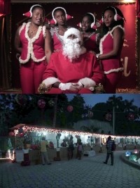 Haiti - Jacmel : Santa Claus surrounded by Haitian beauties