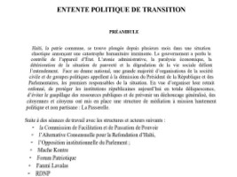 Haïti - Politique : «Entente Politique de Transition», texte de l’accord de l’opposition 