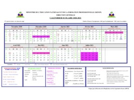 Haïti - FLASH : Calendrier scolaire final 2020-2021 (officiel)