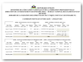 Haiti - FLASH : Calendar and schedules of the traditional BAC and NS4 exams